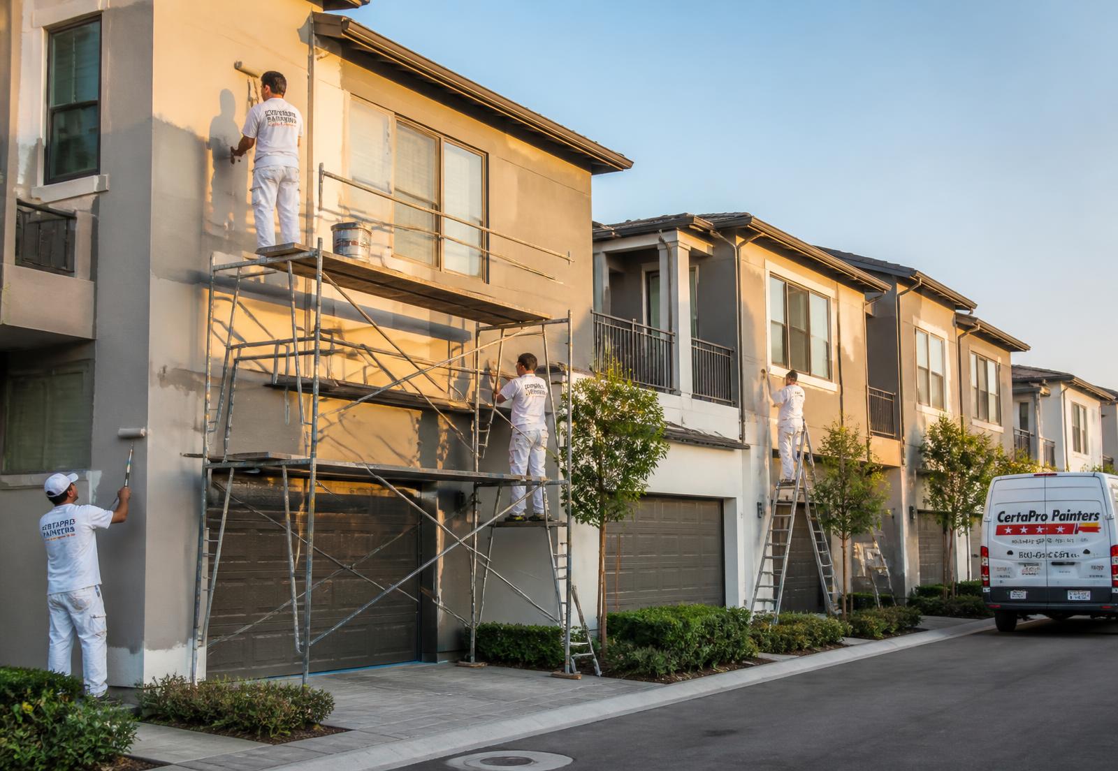 Exterior painting underway at an HOA townhome community